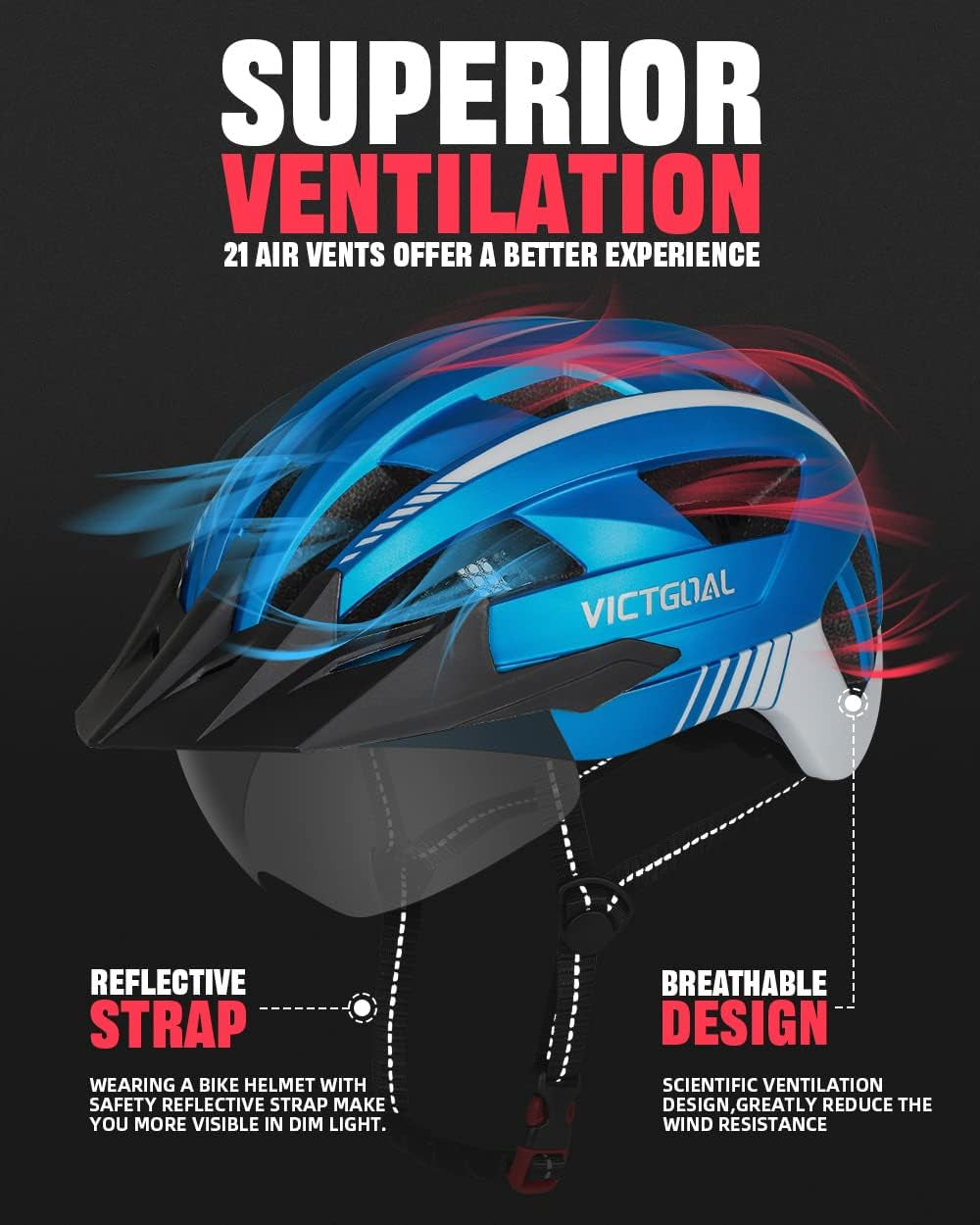 Bike Helmet with USB Rechargeable Rear Light Detachable Magnetic Goggles Removable Sun Visor Mountain & Road Bicycle Helmets for Men Women Adult Cycling Helmets
