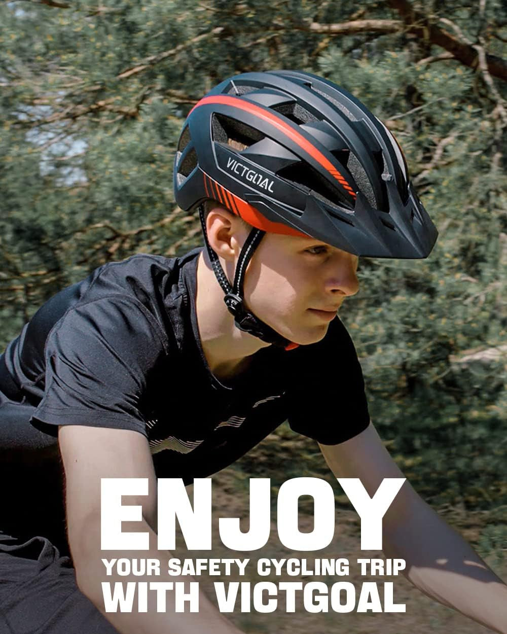 Bike Helmet with USB Rechargeable Rear Light Detachable Magnetic Goggles Removable Sun Visor Mountain & Road Bicycle Helmets for Men Women Adult Cycling Helmets