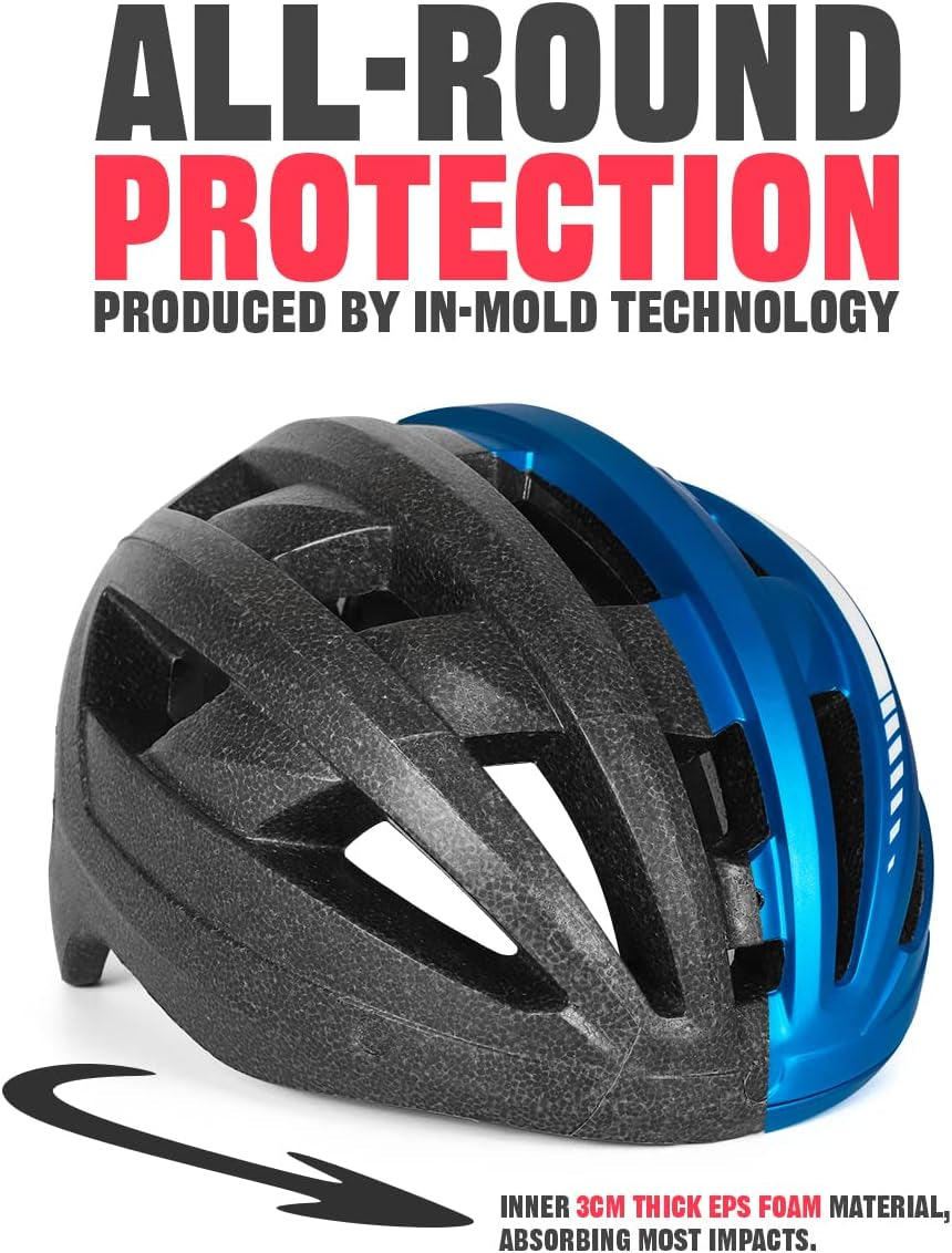 Bike Helmet with USB Rechargeable Rear Light Detachable Magnetic Goggles Removable Sun Visor Mountain & Road Bicycle Helmets for Men Women Adult Cycling Helmets